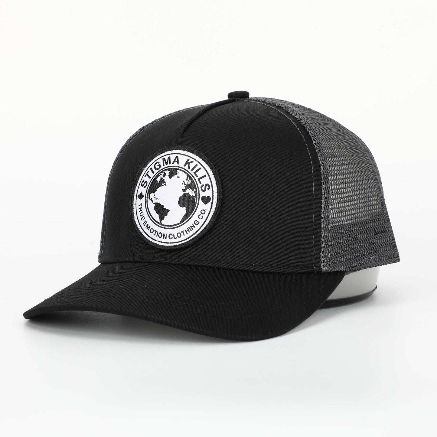 Stigmakills™ Trucker Hat - Black/Grey with white patch