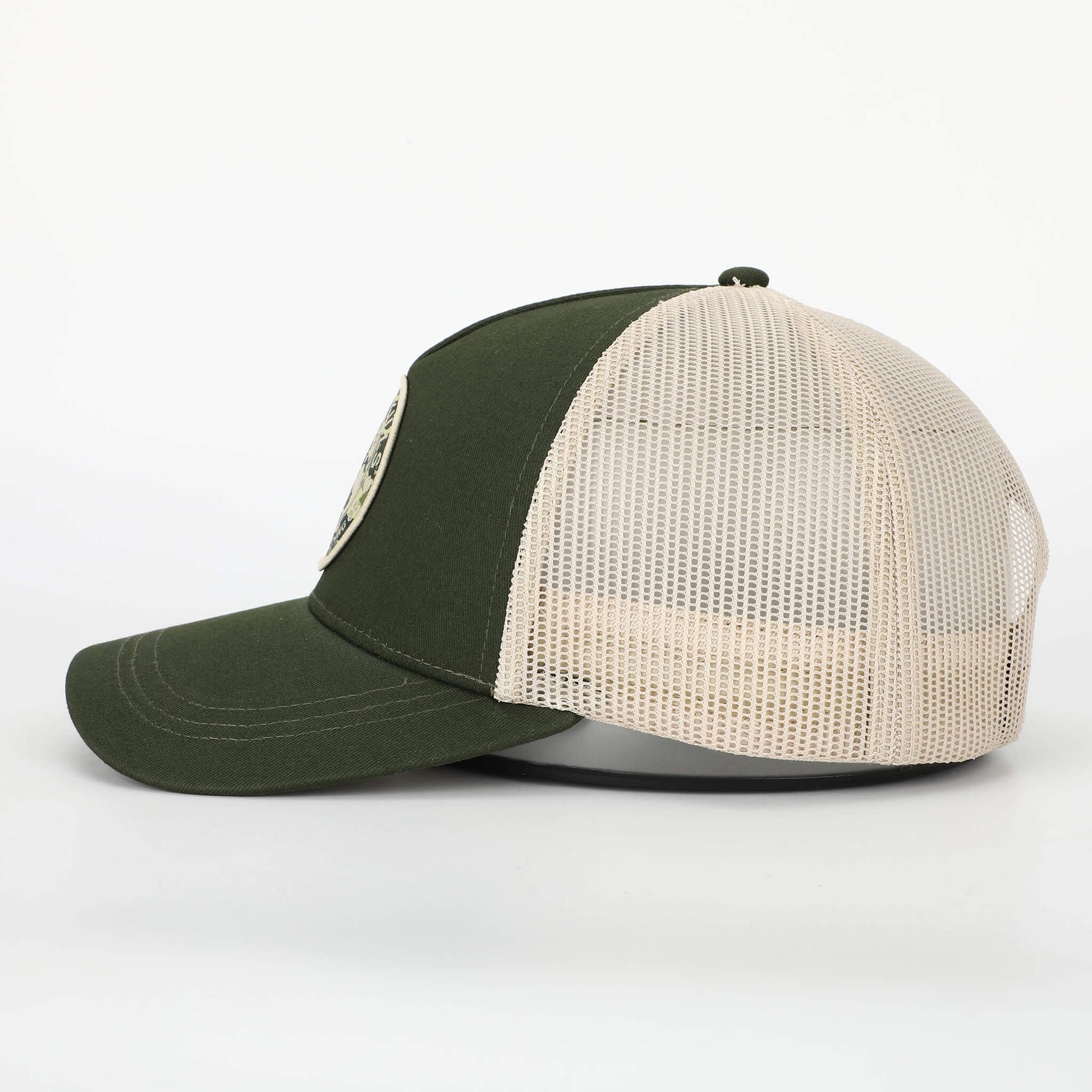 Stigmakills™ Trucker Hat - Olive/Tan with camouflage patch